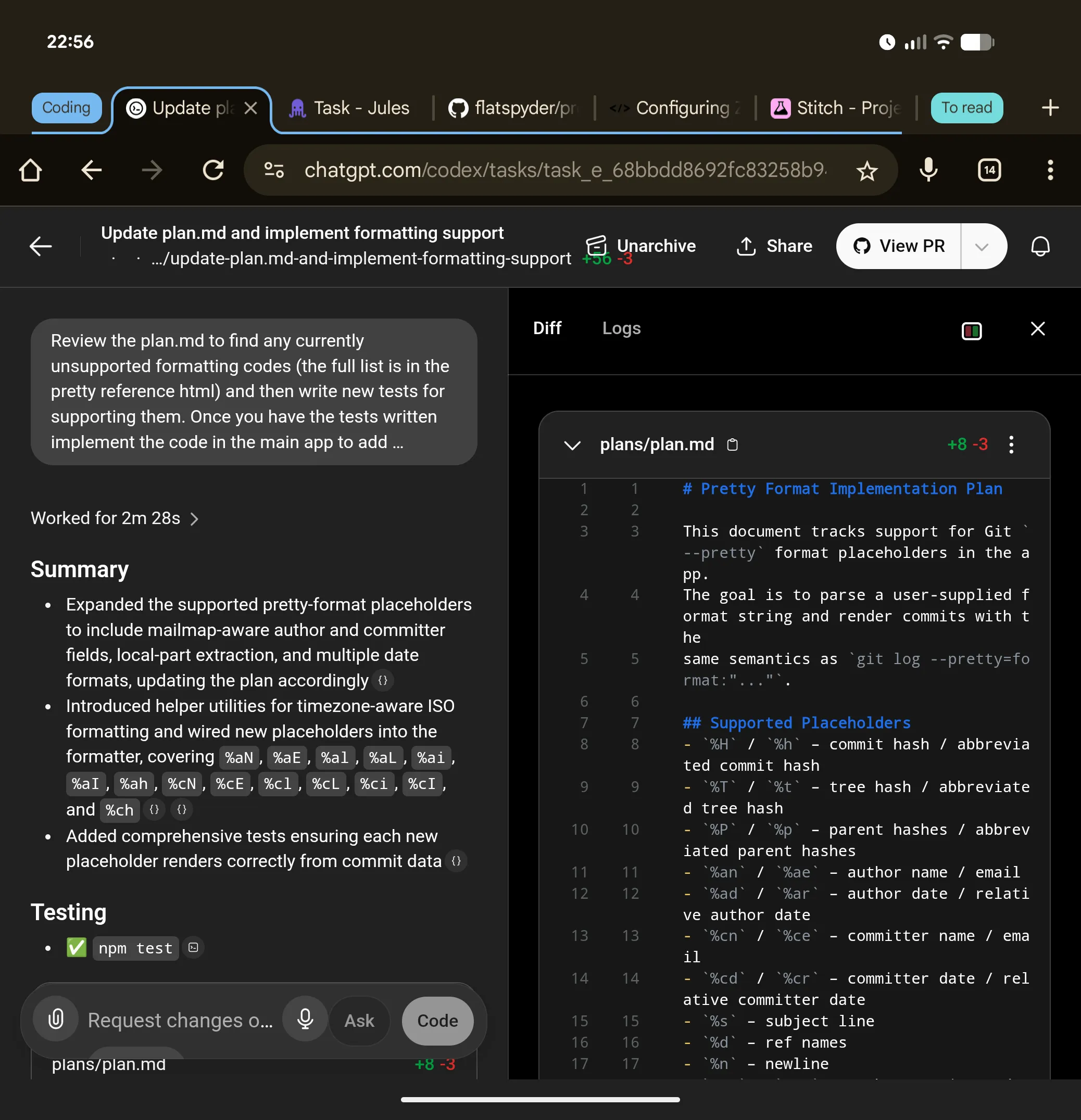 Using a plan in Codex